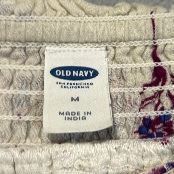 Old Navy Floral Tiered Mini Skirt Beige Burgundy Pull On Size Medium Boho Beachy - Picture 3 of 4